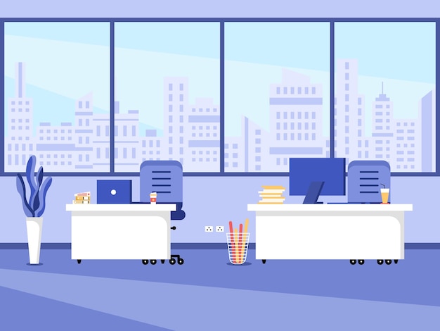 Projeto plano para local de trabalho e estação de trabalho Conceito de mesa de trabalho ou interior de escritório com móveis Sala de escritório moderna com cadeira de mesa de computador