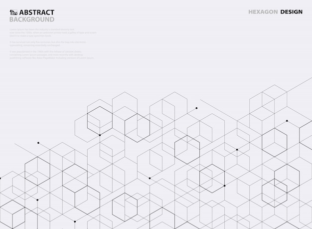 Projeto preto abstrato do teste padrão do hexágono no fundo branco.