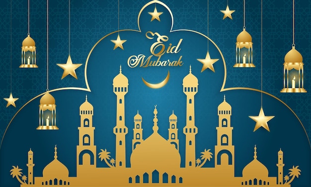 Projeto realista de postagem de saudação islâmica eid mubarak e eid alfitr
