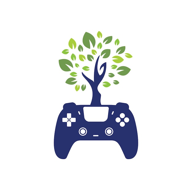 Projeto verde do logotipo da natureza da folha fresca do gamepad