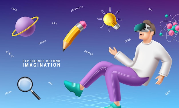 Projeto vetorial de personagens do homem da escola De volta à escola promoção de dispositivos de aprendizagem modernos futuristas