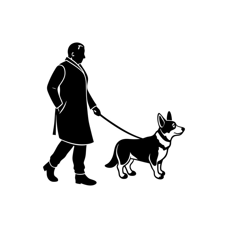 Vetor projeto vetorial de silhueta de cão pembroke welsh corgi
