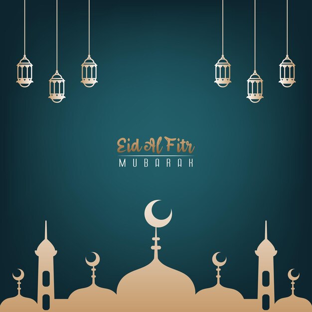 Vetor projeto vetorial de uma caixa de saudação feliz eid alfitr com uma combinação de cores azul e dourado