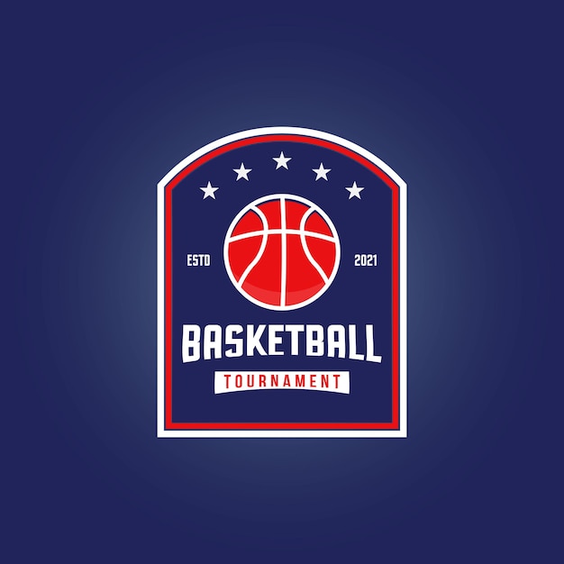 Projetos de emblema de logotipo de clube de basquete com ilustração vetorial de distintivo de esporte de bola