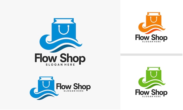 Projetos de logotipo da flow shop, vetor de modelo de logotipo da loja de equipamentos de água