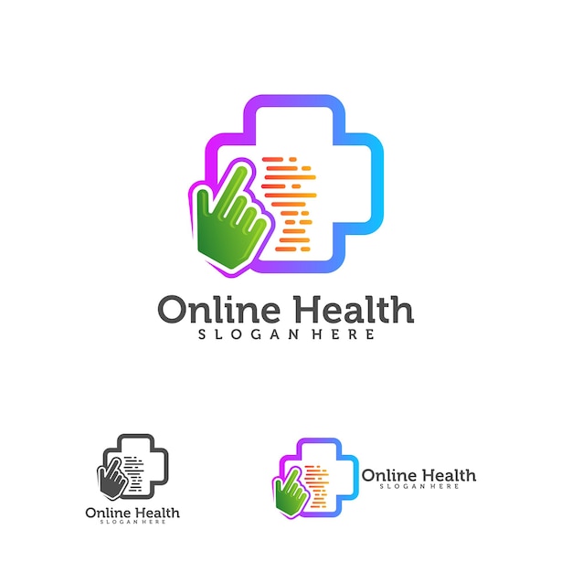 Projetos de vetor de logotipo de saúde on-line design de logotipo de saúde on-line vetor de conceito modelo de logotipo de saúde simples seta com ícone de logotipo plus