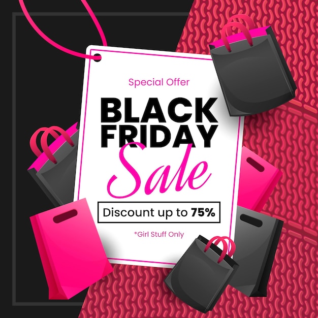 Vetor promoção da black friday design preto e rosa apenas para meninas