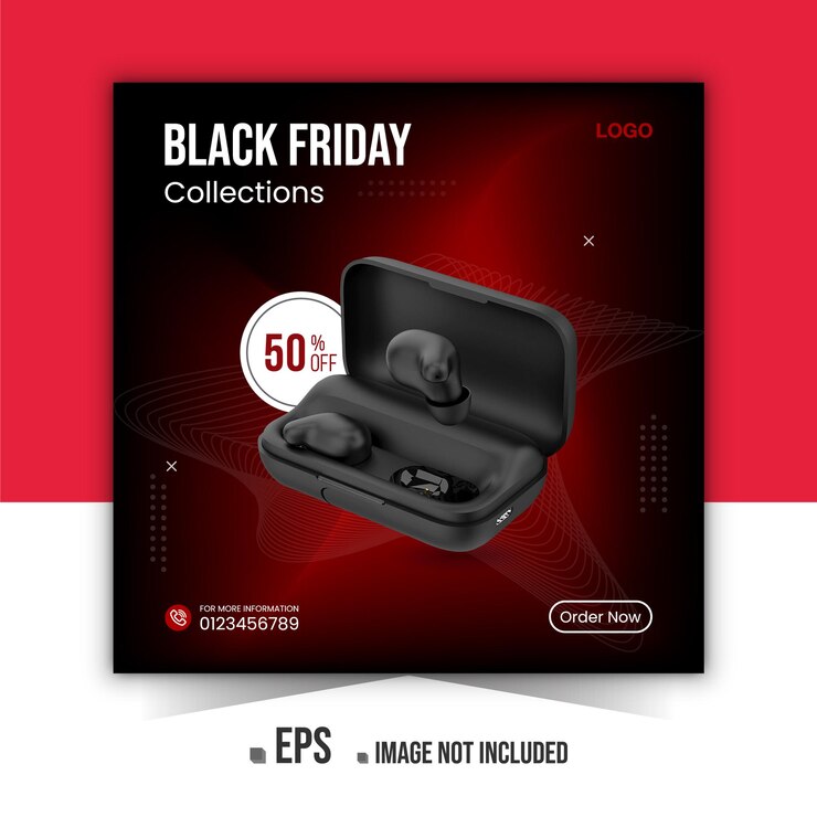 Promoção da marca de fones de ouvido da Black Friday, banner de anúncios do Instagram ou postagem em mídia social Premium Vector