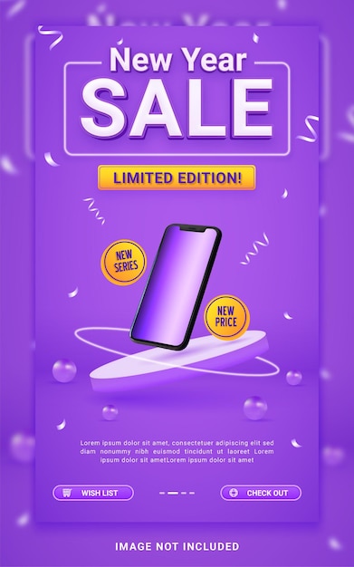 Promoção de ano novo, modelo de história de mídia social promocional de smartphone