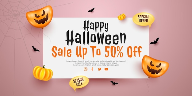 Promoção de banner de venda de halloween de vista superior com quadro branco