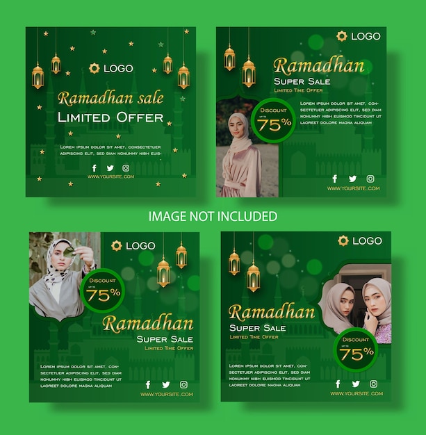 Promoção de lanterna simples moderna gradiente verde ramadhan venda moda post de mídia social