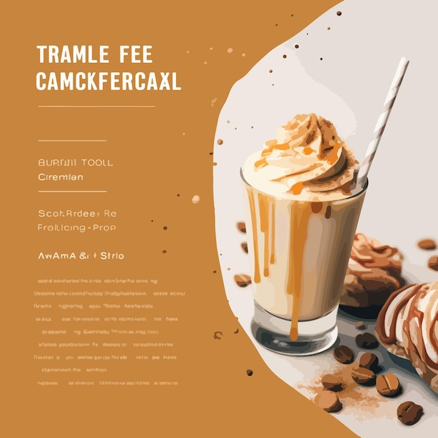 Vetor promoção de menu de bebidas saudáveis de frappuccino de caramelo