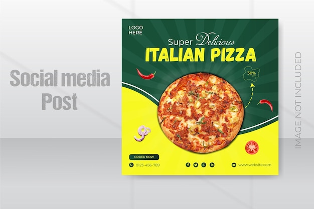 Promoção de menu de comida de pizza italiana deliciosa mídia social post square folheto design de modelo