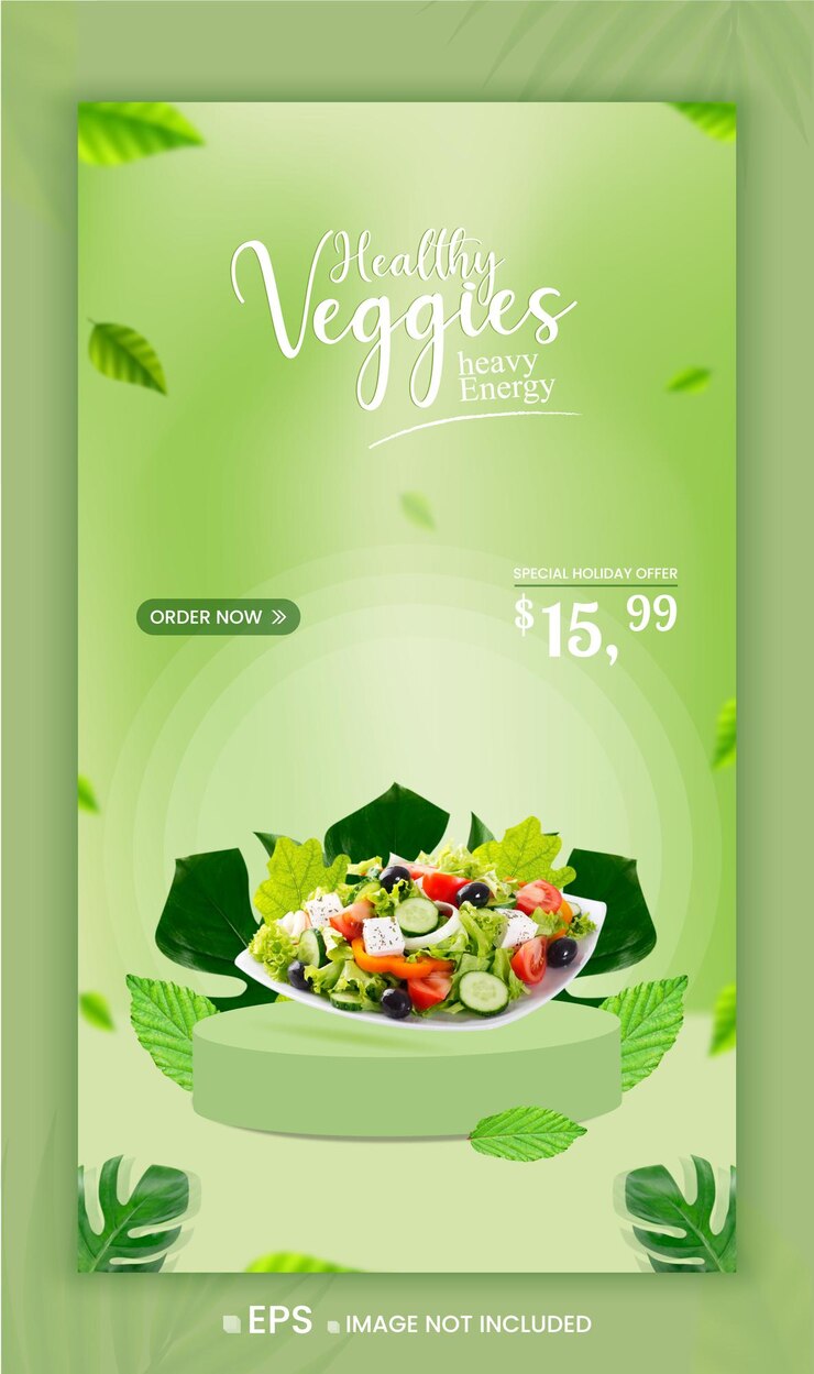 Promoção de menu de vegetais saudáveis promoção de mídia social Oferta banner de história do Instagram Premium Vector