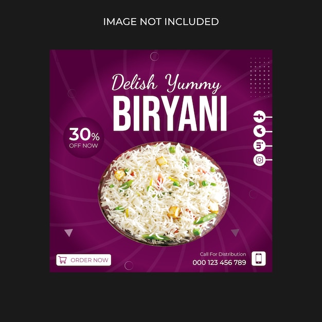 Vetor promoção de mídia social biryani e modelo de postagem no instagram