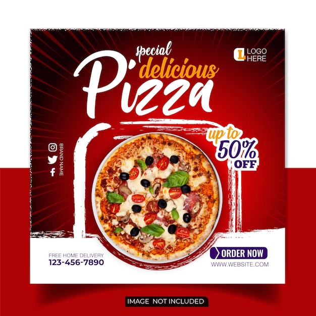 Promoção de mídia social de alimentos e modelo de design de postagem de banner de pizza