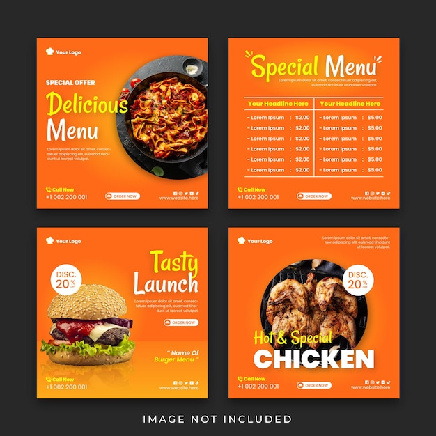 Promoção de mídia social de alimentos e modelo de design de postagem de banner do Instagram