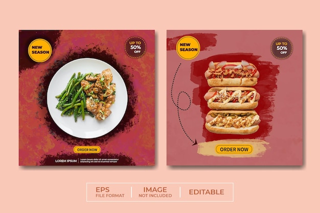 Promoção de mídia social de alimentos e modelo de design de postagem de banner instagram ou facebook