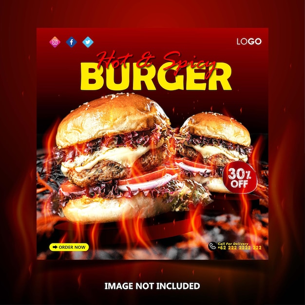 Promoção de mídia social de alimentos e modelo de design de postagem de banner instagram