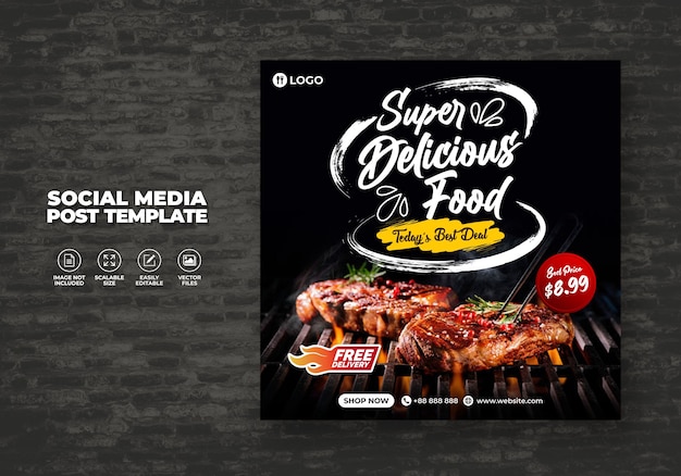 Vetor promoção de mídia social de alimentos e modelo de pós-design do menu de banner grátis