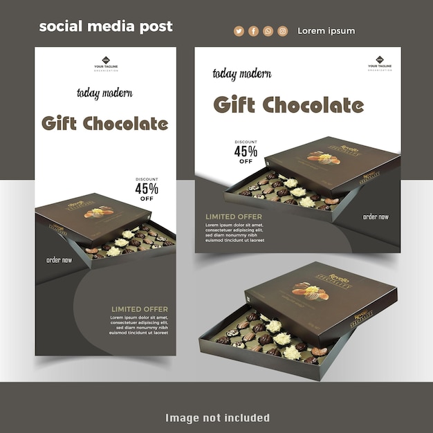 Promoção de mídia social de chocolate e conjunto de design de postagem de banner do instagram