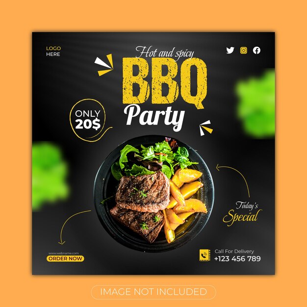 Promoção de mídia social de menu de comida de frango delicioso e modelo de design de postagem do Instagram