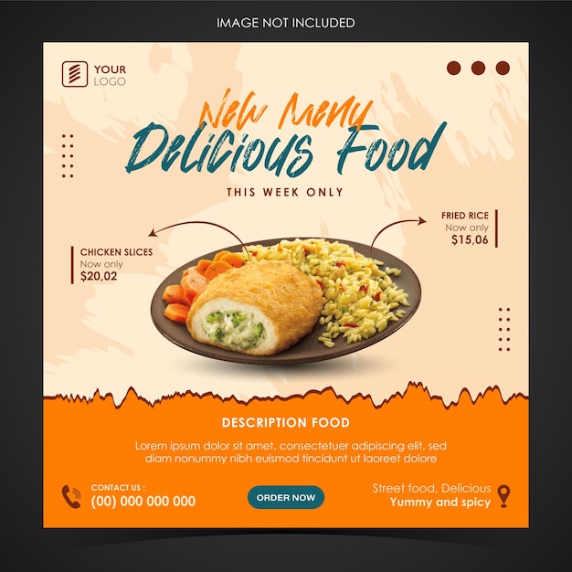 Promoção de mídia social de menu de comida e modelo de design de cartaz de banner