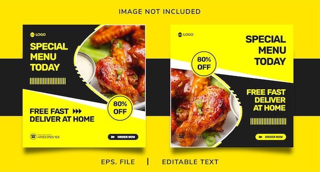 Promoção de mídia social de venda de pôster de comida e design de modelo de postagem de pôster de banner instagram