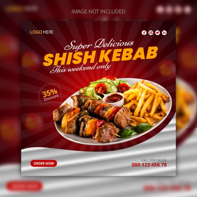 Vetor promoção de mídia social deliciosa shish kebab e modelo de design de postagem de banner do instagram