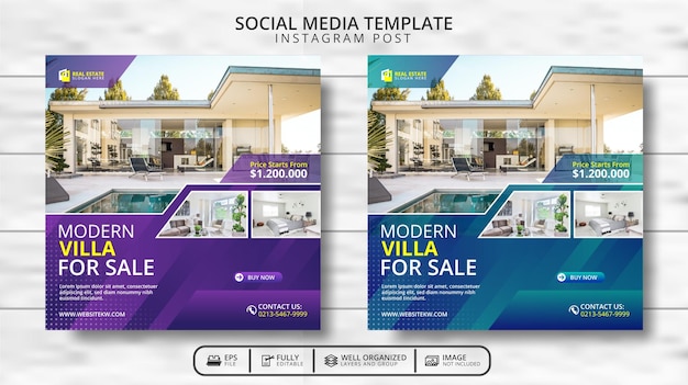 Promoção de modelo de postagem em mídia social moderna e imobiliária