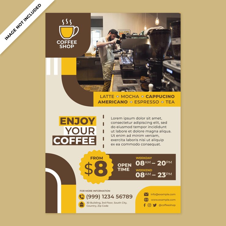 Promoção de pôster de cafeteria em estilo design plano