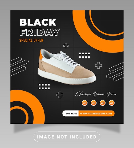 Vetor promoção de sapatos da oferta especial da black friday post no instagram modelo de banner de mídia social