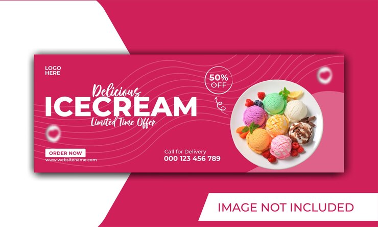 Promoção de sorvete e banner de capa do Facebook de mídia social