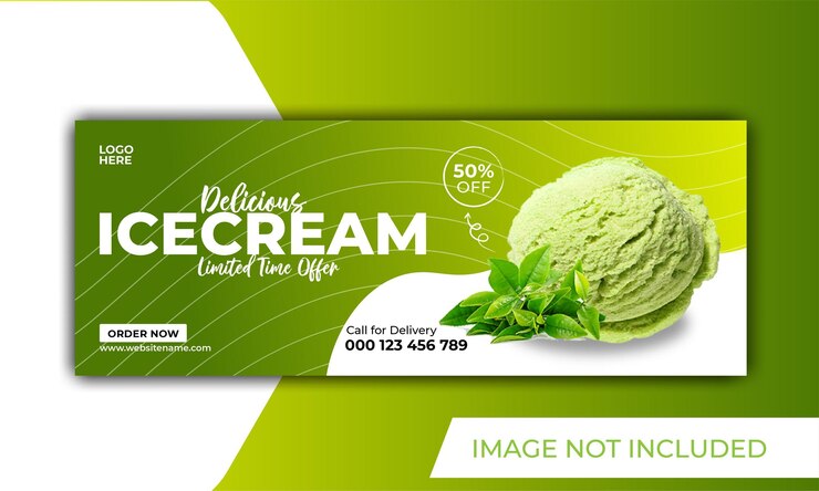 Promoção de sorvete e banner de capa do Facebook de mídia social