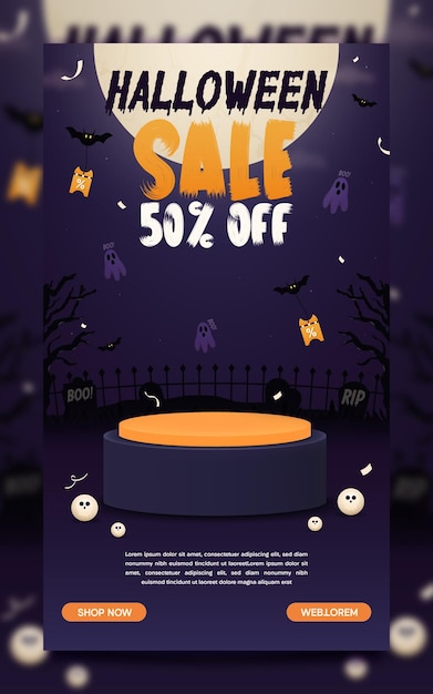 Vetor promoção de venda de halloween para pôster de anúncios de mídia social ou modelo de história