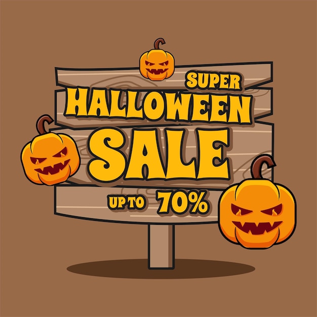 Promoção de venda de sinal de halloween com vetor de design de banner de modelo de abóboras