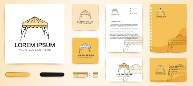 Promoção de venda de tenda logo e inspiração de design de modelo de marca de cartão de visita isolado em fundos brancos
