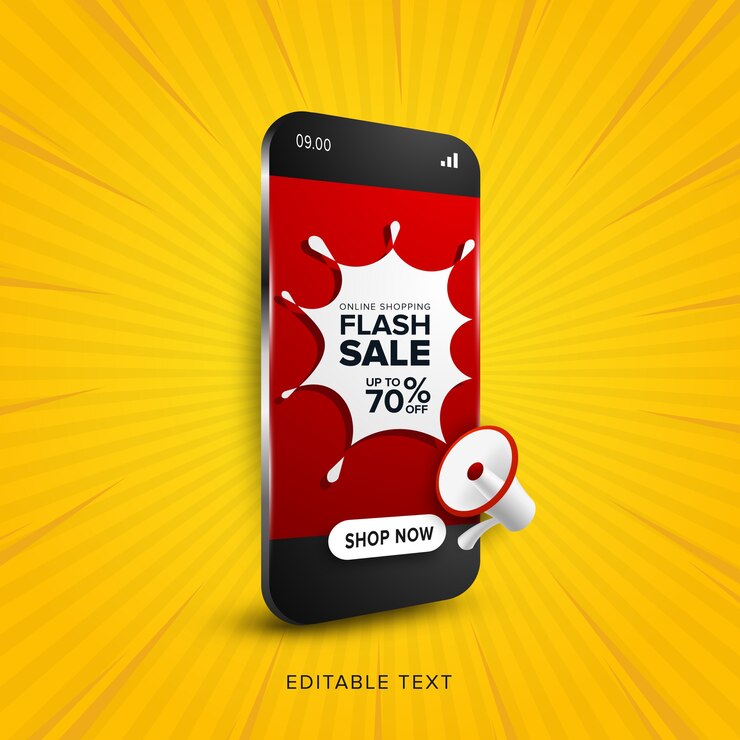 Vetor promoção de venda relâmpago de compras online