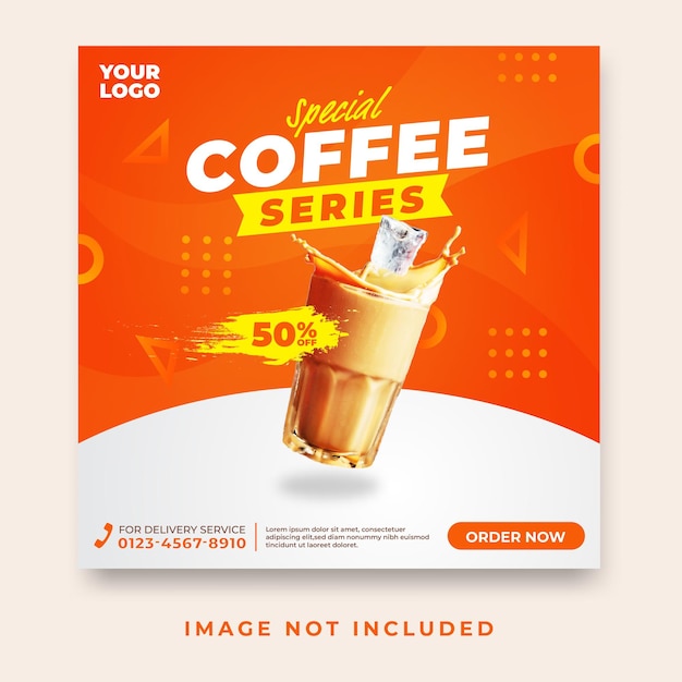 Promoção do cardápio de café gelado nas redes sociais instagram. postar modelo de design