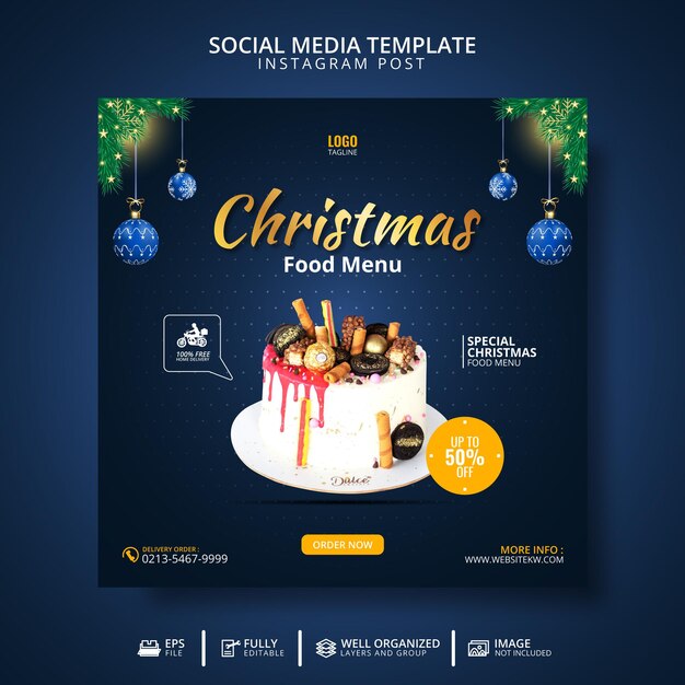 Promoção especial de modelo de postagem de bolo de Natal nas mídias sociais