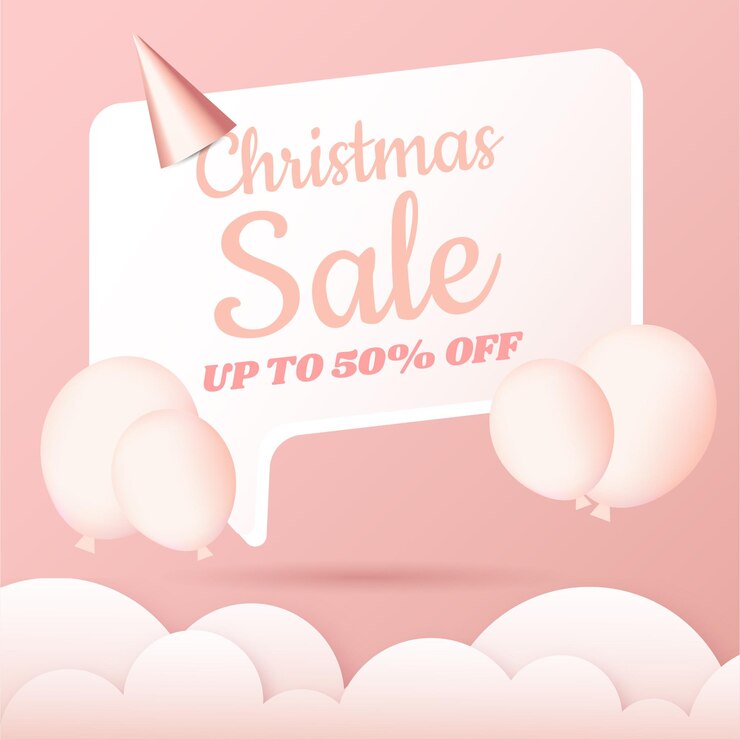 Promoção quadrada do banner de venda de Natal com elementos 3D na cor rosa