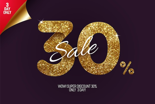 Promoção Shine Golden com 30% de desconto, feita de pequenos quadrados dourados de glitter