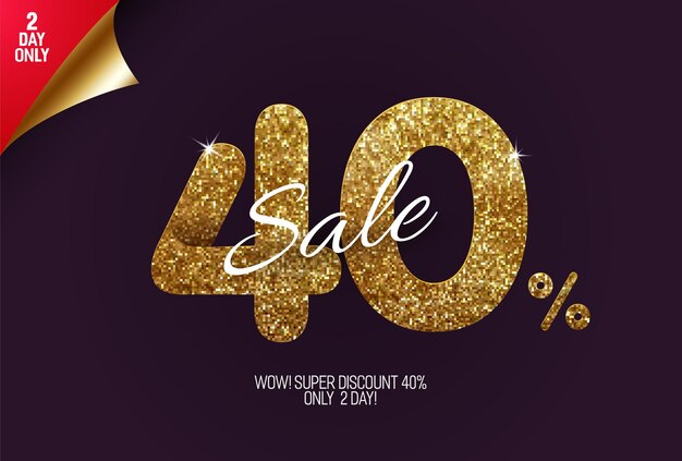 Promoção Shine golden com 40% de desconto, feita de pequenos quadrados dourados com glitter, no estilo pixel.