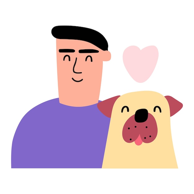 Proprietário com seu cão Amizade Desenho plano Ilustração vetorial em fundo branco