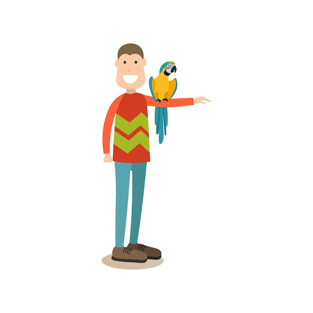 Vetor proprietário de papagaio macho com sua ilustração plana vetorial de animal de estimação