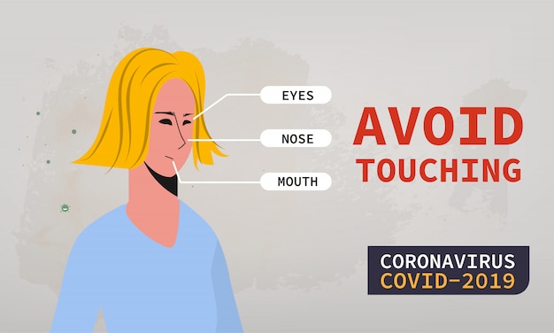 Proteção contra coronavírus, evitando tocar nos olhos, nariz, boca. lute para o covid-19.