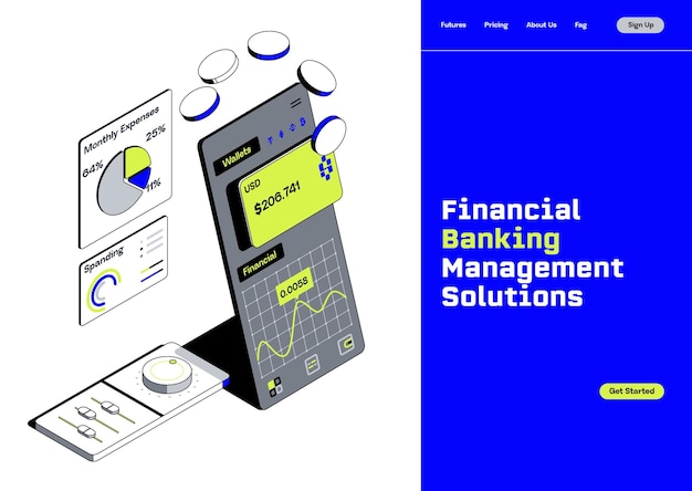Vetor proteção de login bancário on-line o conceito de uma carteira inteligente com uma aplicação para pagamento por cartões de crédito e débito ilustração vetorial