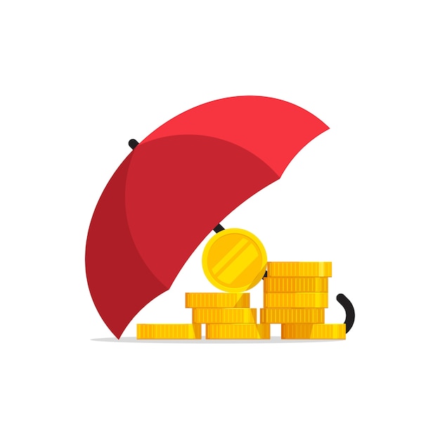 Proteção de seguro de dinheiro sob ilustração de guarda-chuva no fundo branco