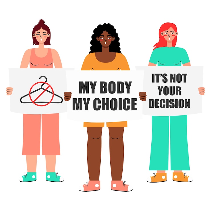 Vetor protesto das mulheres. ativistas pró-escolha apoiando o direito ao aborto.
