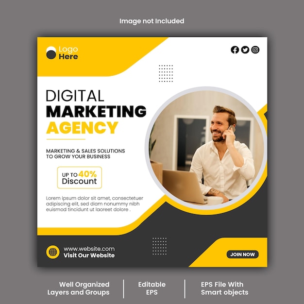 PSD Agência de marketing digital modelo de postagem em mídias sociais ou instagram